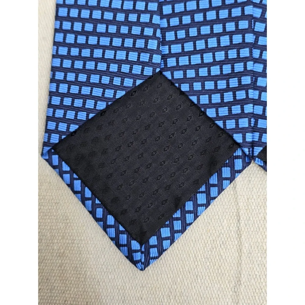 Daniel Craig Italian Silk Tie Mens Blue Geometric‎ Square Pattern Necktie
